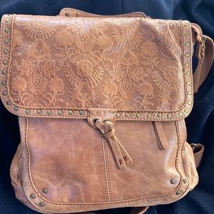 Embossed Tan Leather Backpack